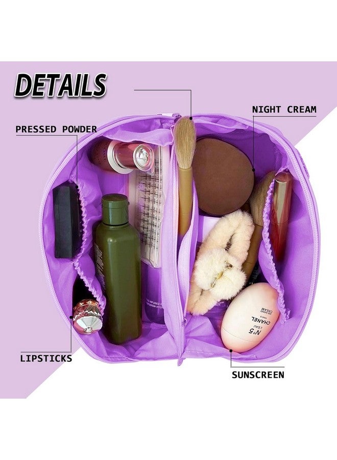 House of Quirk Large-Capacity Travel Cosmetic Bag, Multi-Layer Chenille Letter Makeup Bag Toiletry Bag Organizer Women Skincare Toiletries Bag (Purple) - Image 3