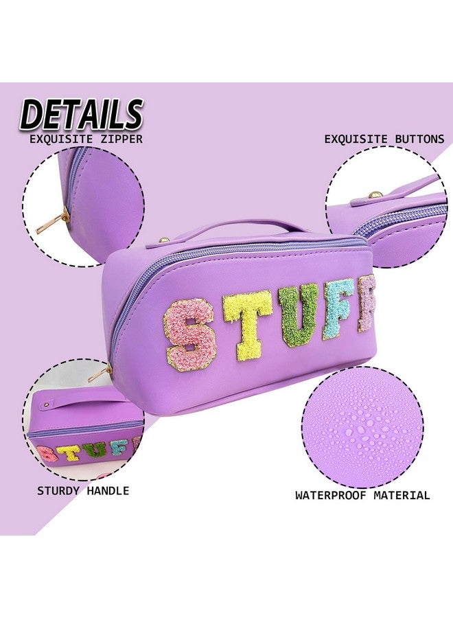 House of Quirk Large-Capacity Travel Cosmetic Bag, Multi-Layer Chenille Letter Makeup Bag Toiletry Bag Organizer Women Skincare Toiletries Bag (Purple) - Image 4