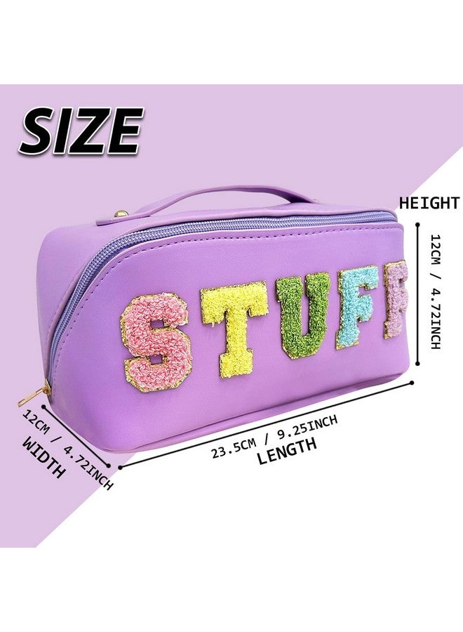 House of Quirk Large-Capacity Travel Cosmetic Bag, Multi-Layer Chenille Letter Makeup Bag Toiletry Bag Organizer Women Skincare Toiletries Bag (Purple) - Image 2