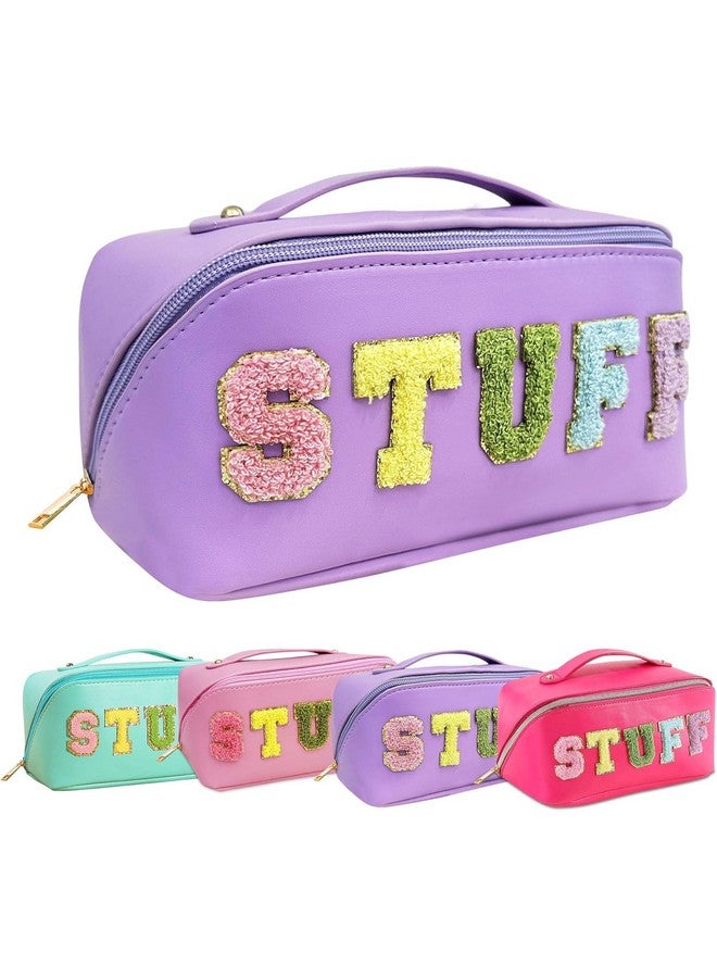 House of Quirk Large-Capacity Travel Cosmetic Bag, Multi-Layer Chenille Letter Makeup Bag Toiletry Bag Organizer Women Skincare Toiletries Bag (Purple) - Image 1