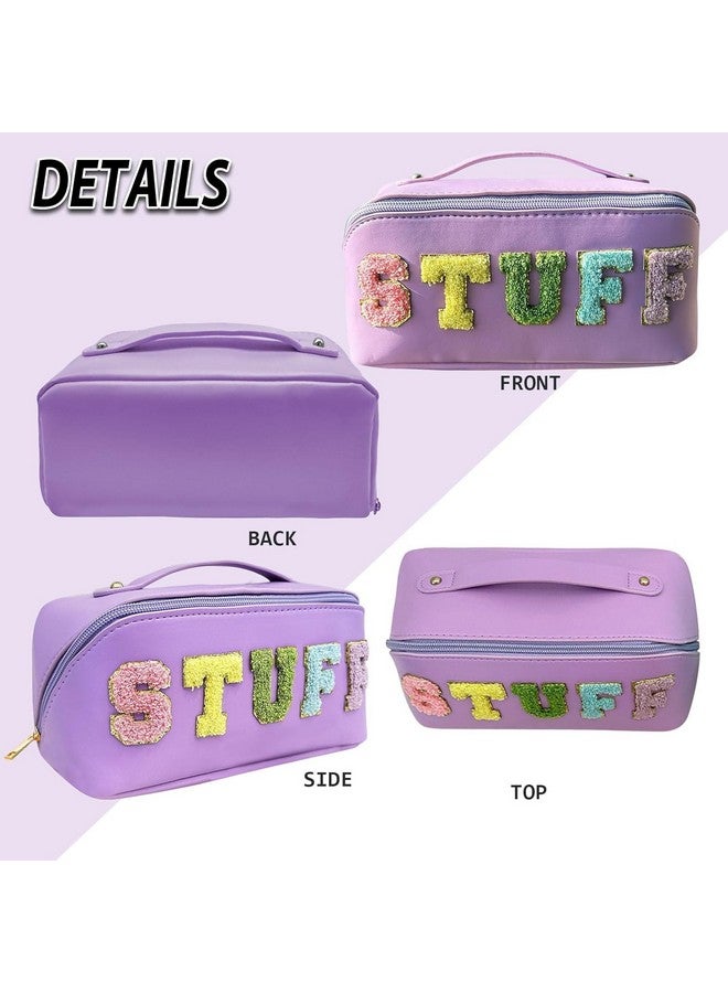 House of Quirk Large-Capacity Travel Cosmetic Bag, Multi-Layer Chenille Letter Makeup Bag Toiletry Bag Organizer Women Skincare Toiletries Bag (Purple) - Image 5