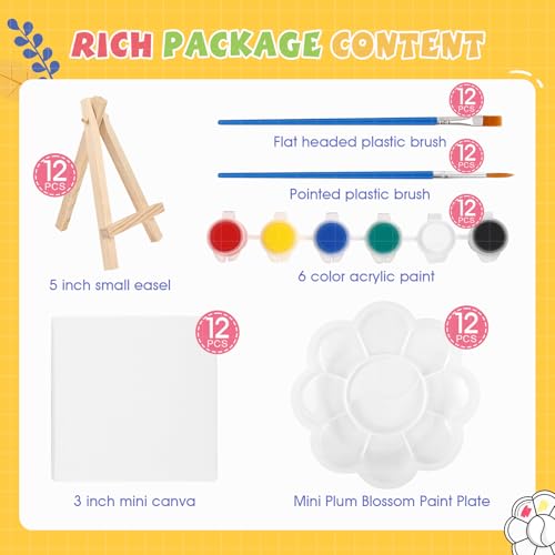 ESRICH 12 Set Mini Acrylic Paint Kit,Minis Stretched Canvas with Easel,Acrylic Paint Strips,Palettes,Painting Brushes, Mini Canvas and Easel Set for Kids Artists Beginner,Gift - Image 2