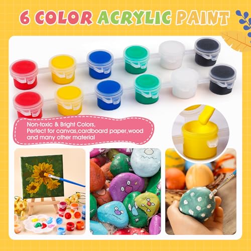 ESRICH 12 Set Mini Acrylic Paint Kit,Minis Stretched Canvas with Easel,Acrylic Paint Strips,Palettes,Painting Brushes, Mini Canvas and Easel Set for Kids Artists Beginner,Gift - Image 3