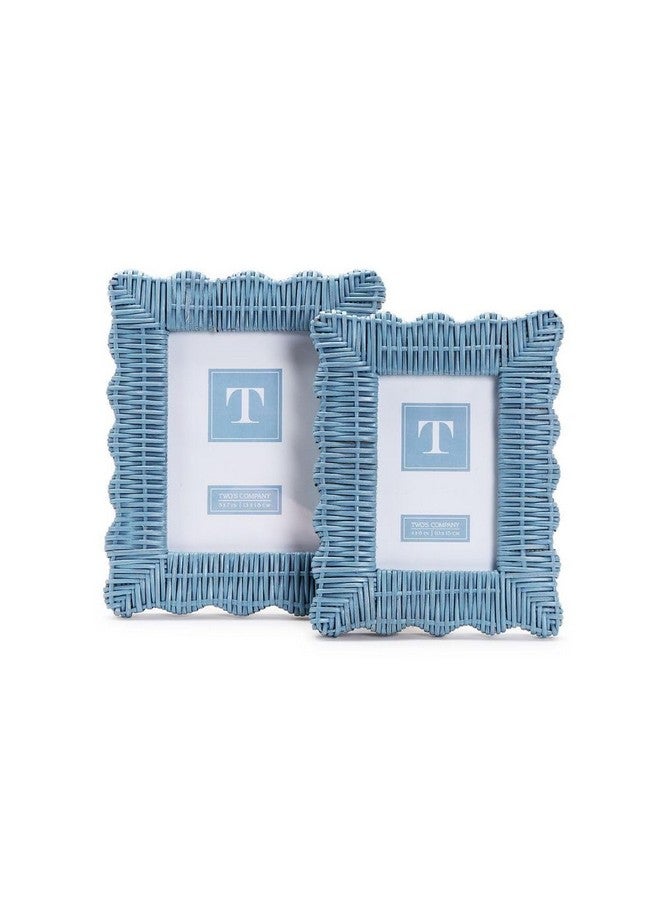 توز كومباني إطارات صور من الخيزران الأزرق من شركة تو - إطارات مصنوعة يدويًا من الخيزران لصور بمقاس 4×6 و5×7، ديكور مكتب بوهو، لوحة جدارية ريفية، ديكور منزلي حرفي فريد، تصميم بحافة صدفية - مجموعة من قطعتين - Image 1