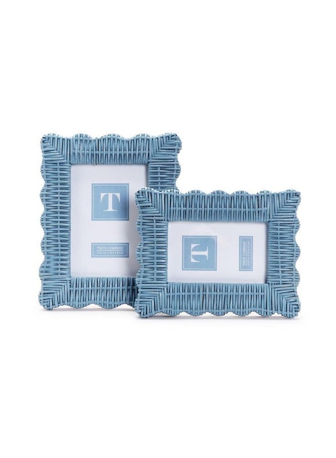 توز كومباني إطارات صور من الخيزران الأزرق من شركة تو - إطارات مصنوعة يدويًا من الخيزران لصور بمقاس 4×6 و5×7، ديكور مكتب بوهو، لوحة جدارية ريفية، ديكور منزلي حرفي فريد، تصميم بحافة صدفية - مجموعة من قطعتين - Image 2