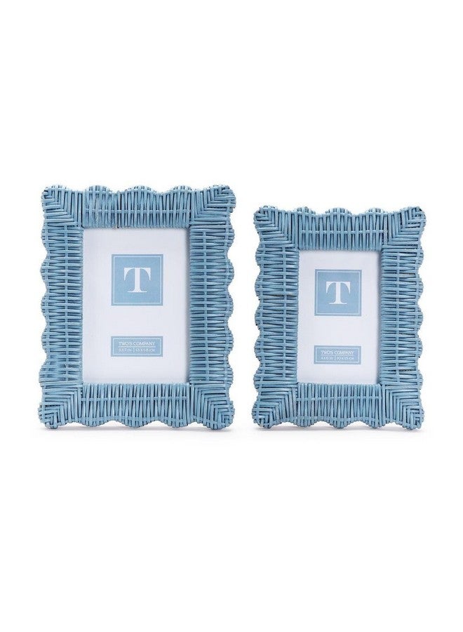 توز كومباني إطارات صور من الخيزران الأزرق من شركة تو - إطارات مصنوعة يدويًا من الخيزران لصور بمقاس 4×6 و5×7، ديكور مكتب بوهو، لوحة جدارية ريفية، ديكور منزلي حرفي فريد، تصميم بحافة صدفية - مجموعة من قطعتين - Image 3