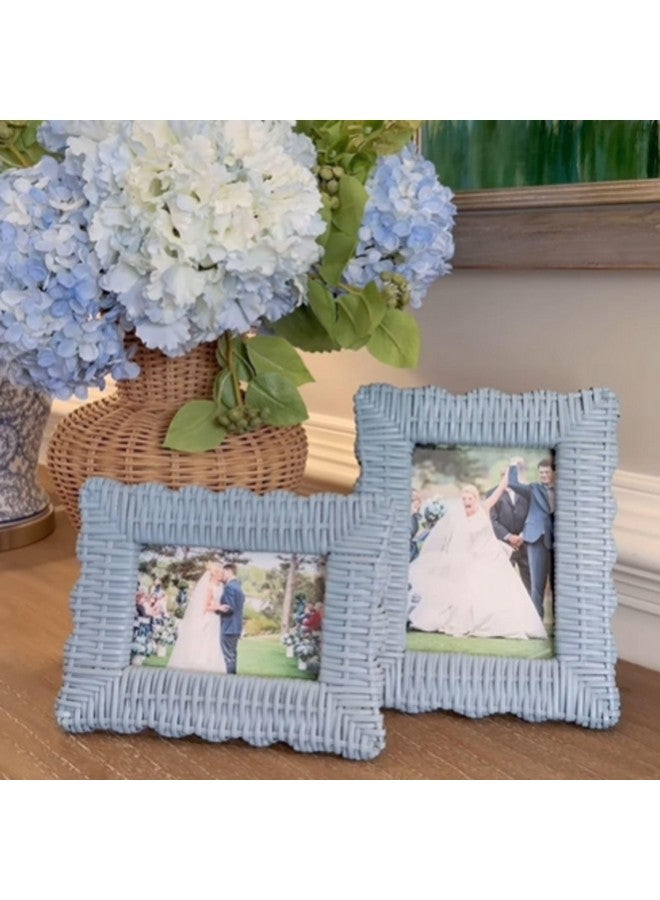 توز كومباني إطارات صور من الخيزران الأزرق من شركة تو - إطارات مصنوعة يدويًا من الخيزران لصور بمقاس 4×6 و5×7، ديكور مكتب بوهو، لوحة جدارية ريفية، ديكور منزلي حرفي فريد، تصميم بحافة صدفية - مجموعة من قطعتين - Image 4