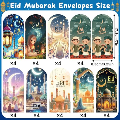 JULMELON 36 Pcs Eid Mubarak Money Envelopes Ramadan Mubarak Money Envelopes Muslim Eid Mubarak Gifts Ramadan Gifts Eid Money Wallets for Cash - Image 2