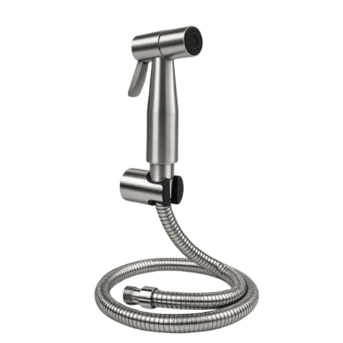 Prem's SUS304 Health Faucet Stainless Steel Heavy Duty Health Faucet flush gun with 1.2m Ultra Flexible Hose and Wall Hook (Silver) for Toilet | toilet Jet Spray gun with pipe | Hand faucet for toilet - Image 1