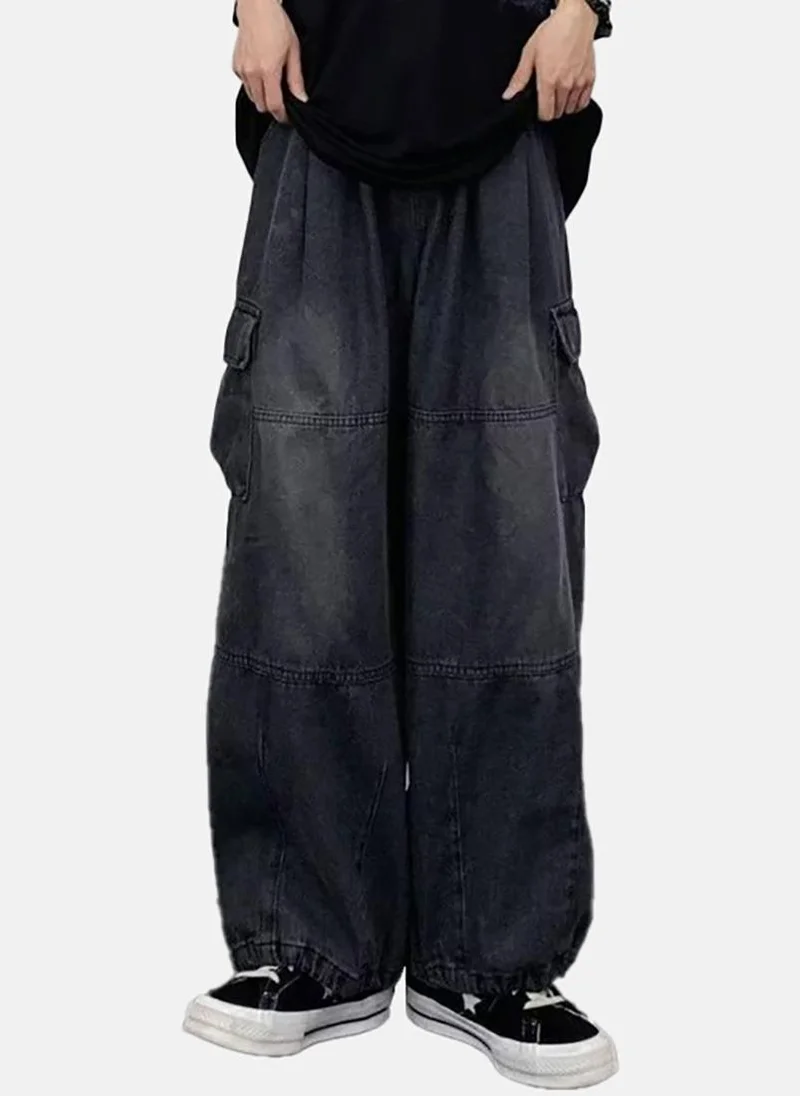 YUNIQEE Black Solid Low Rise Relaxed Wide Leg Jeans