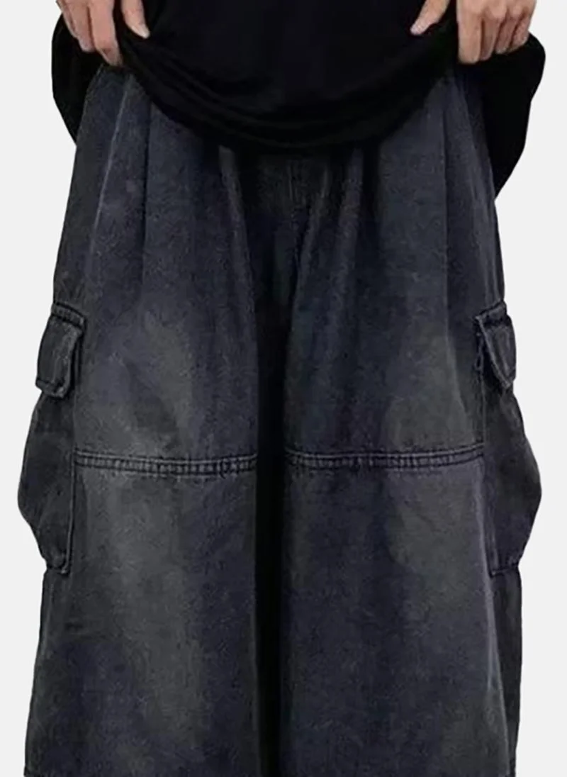 يونيكي Black Solid Low Rise Relaxed Wide Leg Jeans