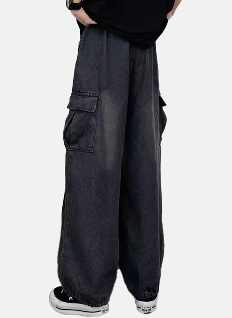YUNIQEE Black Solid Low Rise Relaxed Wide Leg Jeans