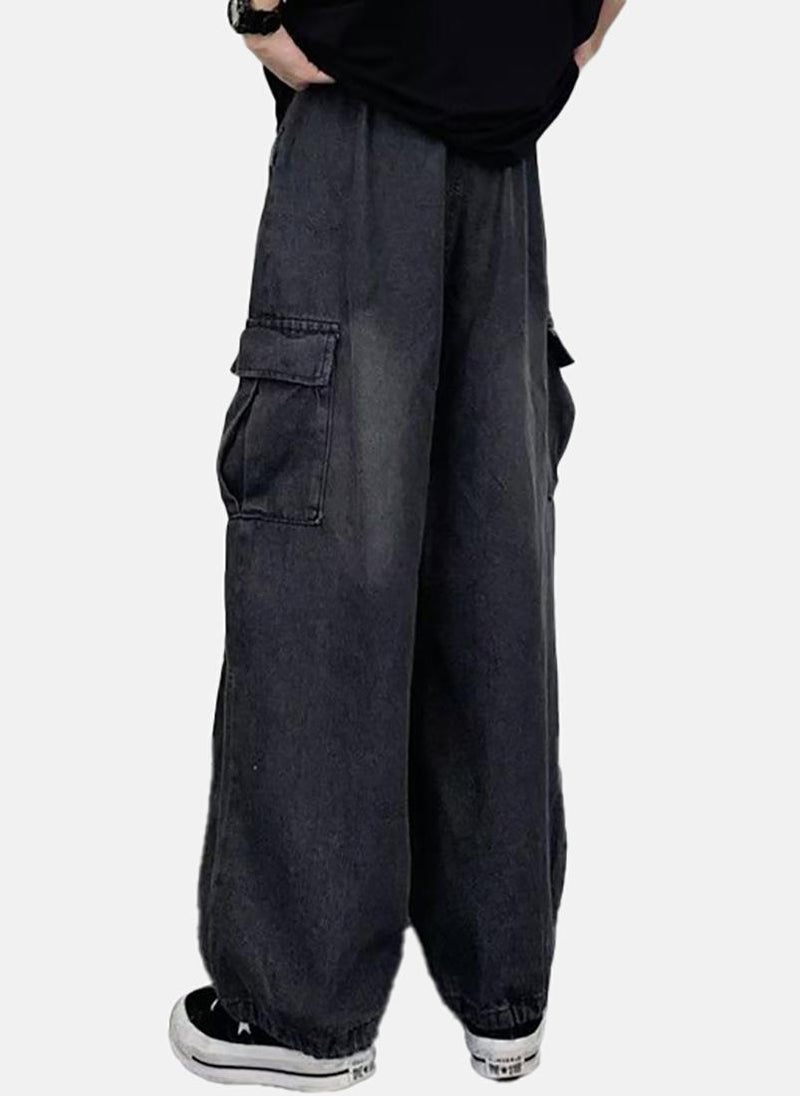يونيكي Black Solid Low Rise Relaxed Wide Leg Jeans - Image 2