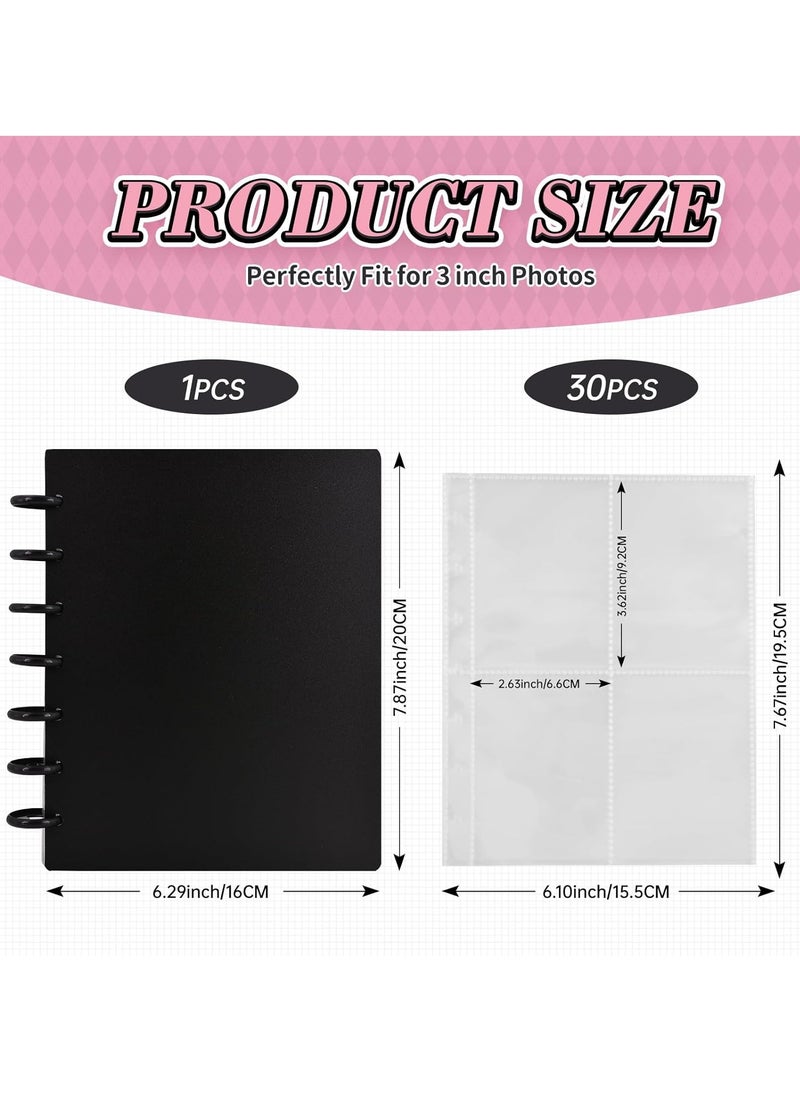 Mmmon Photocard Binder with 30Pcs Inner Pages 3 Inch Photocard Holder Book Sleeves A5 Card DIY Collector  Polaroid Photo Album,Black  - Image 2