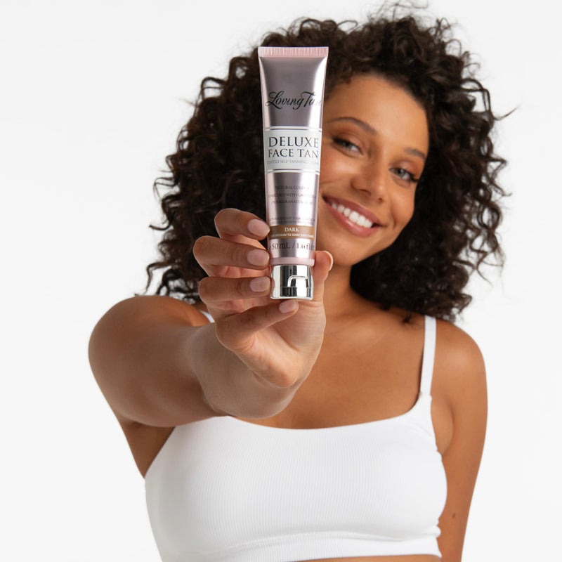 Loving Tan Deluxe Face Self Tanner, Dark - Streak Free, Natural, Professional Quality Sunless Tanning - 10+ Face Self Tanner Applications per Bottle, Cruelty Free, Naturally Derived DHA - 1.6 Fl Oz - Image 2
