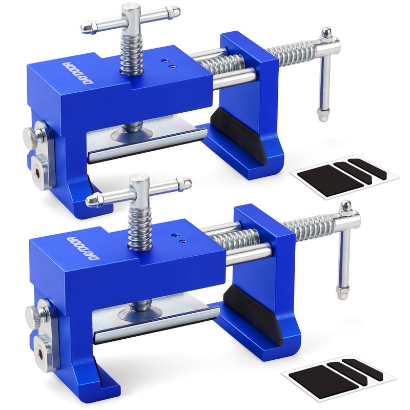 DAYDOOR Professional Cabinet Clamps 2 Pack, Heavy-Duty Cast Steel, Integrated Drill Guide & EVA Protection, Face Frame Alignment Tool for Cabinet Installation & Woodworking, Blue - Image 1