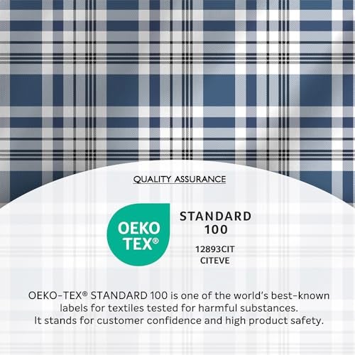 Layers Zen Cotton Blend King Bedsheet Set (Oeko Tex Certified) | 1 King Cotton Bedsheet & 2 Pillow Covers | Breathable & Anti-Wrinkle | 225 CVC | (Checks Print, Navy Blue) - Image 5
