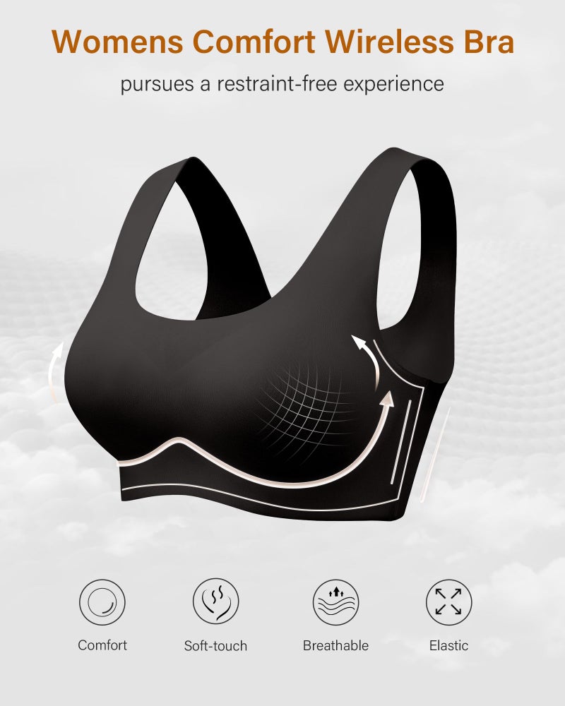 DEANGELMON Wireless Bras for Women No Underwire Seamless Full Coverage T-Shirt Pullover Sleep Bra Comfort Lounge Bralette(Black,L) - Image 3
