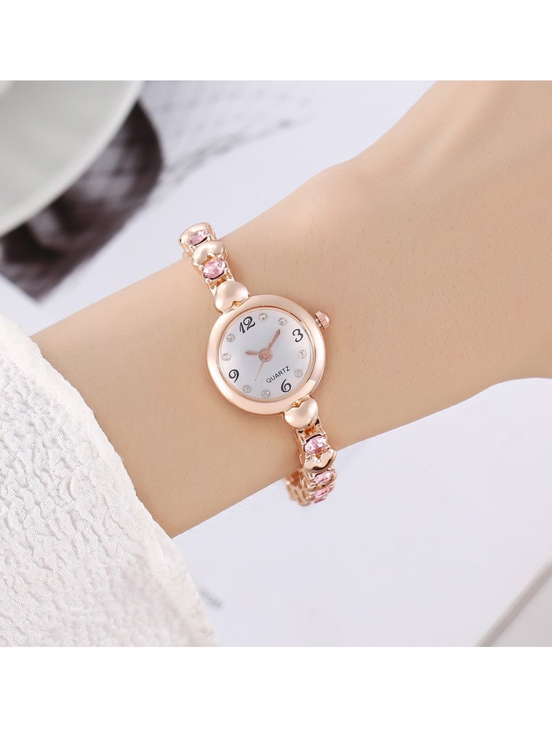 Fashionable ladies bracelet watch with diamonds simple student watch (gold and pink) - Image 2