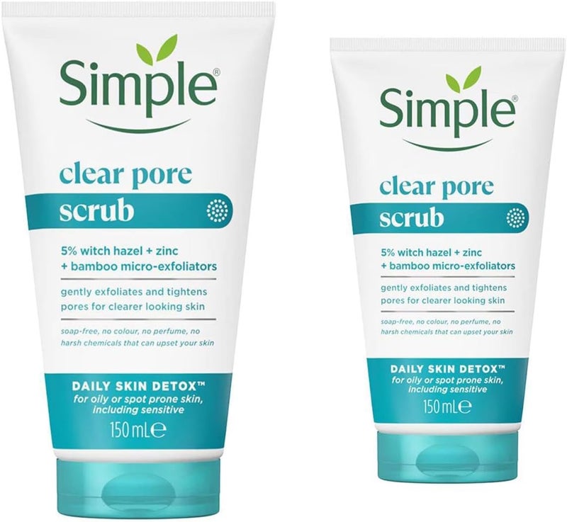 Simple Daily Skin Detox Clear Pore Scrub 150ml 2 Pack Face Exfoliator for Oily Skin Removes Dirt Oil Dead Cells Clears Blackheads Pores Gentle Daily Scrub for Smoother Clearer Skin
