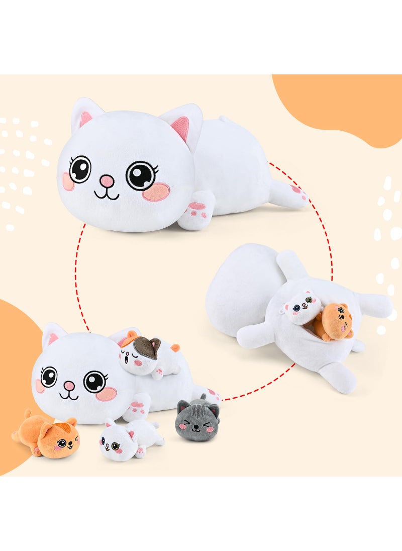 KMUYSL KMUYSL Cat Stuffed Animals Toys for Ages 3 4 5 6 7 8+ Years Old Kids - Mommy Cat with 4 Baby Kitty in Her Tummy, Idea Xmas Birthday Gifts for Baby, Toddler, Girls, Boys  - Image 2