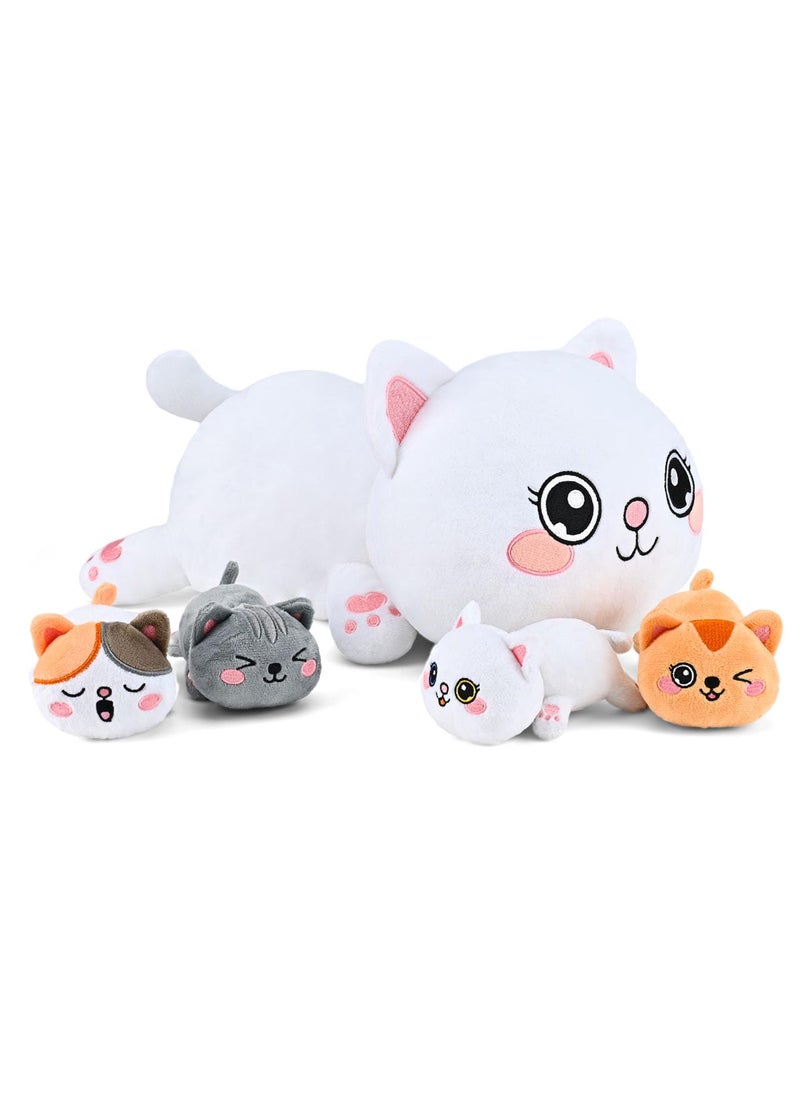 KMUYSL KMUYSL Cat Stuffed Animals Toys for Ages 3 4 5 6 7 8+ Years Old Kids - Mommy Cat with 4 Baby Kitty in Her Tummy, Idea Xmas Birthday Gifts for Baby, Toddler, Girls, Boys  - Image 1