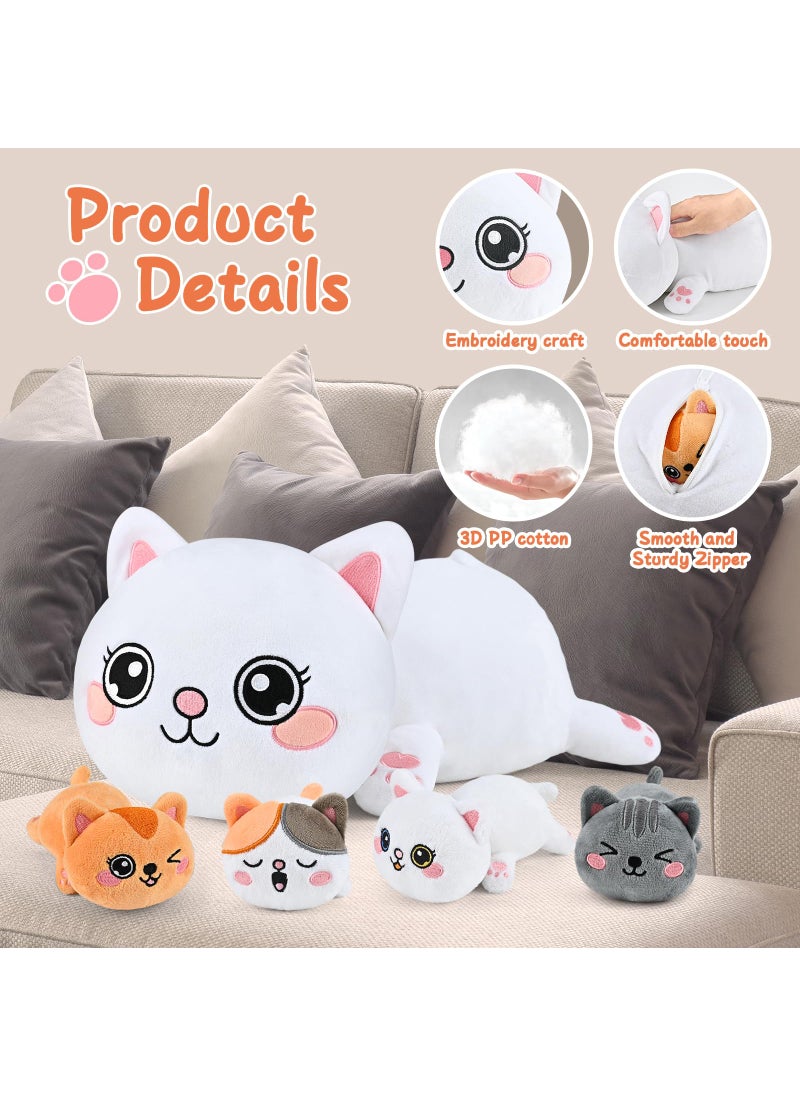 KMUYSL KMUYSL Cat Stuffed Animals Toys for Ages 3 4 5 6 7 8+ Years Old Kids - Mommy Cat with 4 Baby Kitty in Her Tummy, Idea Xmas Birthday Gifts for Baby, Toddler, Girls, Boys  - Image 4