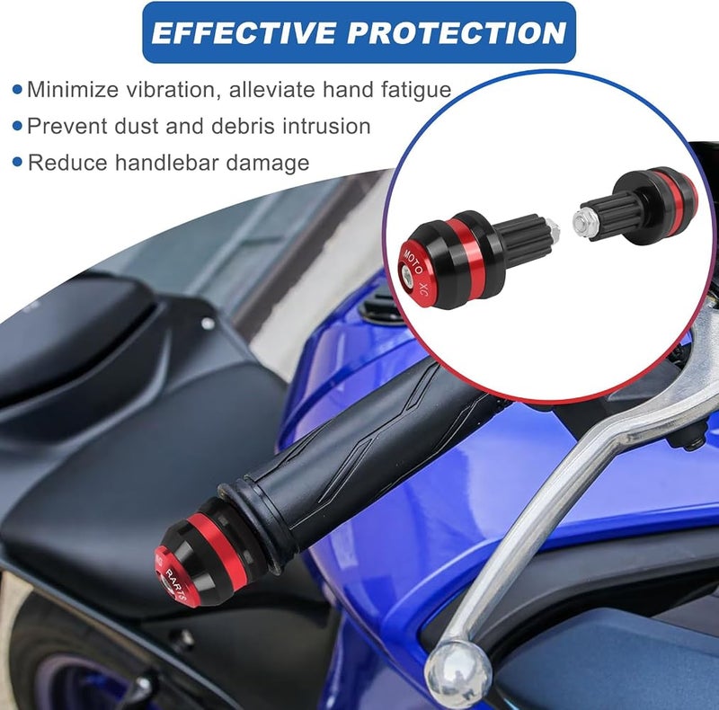 Excefore Motorcycle Handlebar End Plugs and Bar End Cap Sliders for Honda Yamaha Kawasaki Suzuki Motorbikes with 22mm 7/8 Inch Bars CNC Aluminum Handlebar Grips for Dirt Bikes and Scooters 2 Pack - Image 4