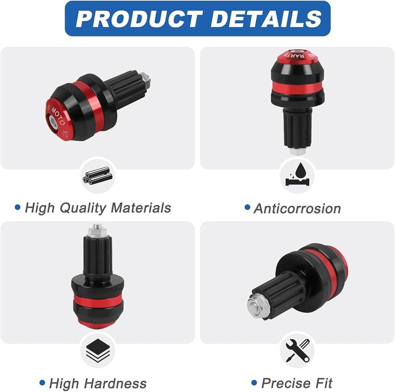 Excefore Motorcycle Handlebar End Plugs and Bar End Cap Sliders for Honda Yamaha Kawasaki Suzuki Motorbikes with 22mm 7/8 Inch Bars CNC Aluminum Handlebar Grips for Dirt Bikes and Scooters 2 Pack - Image 2