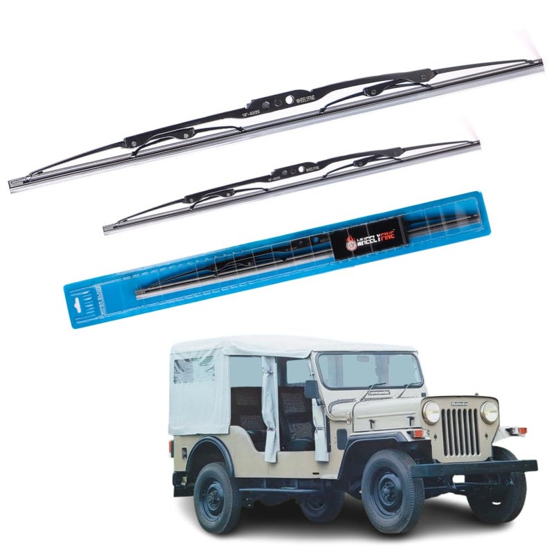 Wheelyfine Windshield Car Wiper Blades Metal Frame Water Repellant Cleaning Wiper Blades Refills Best for Mahindra Commander (1991-2009) Dr 12"/Pa 12" - Image 1