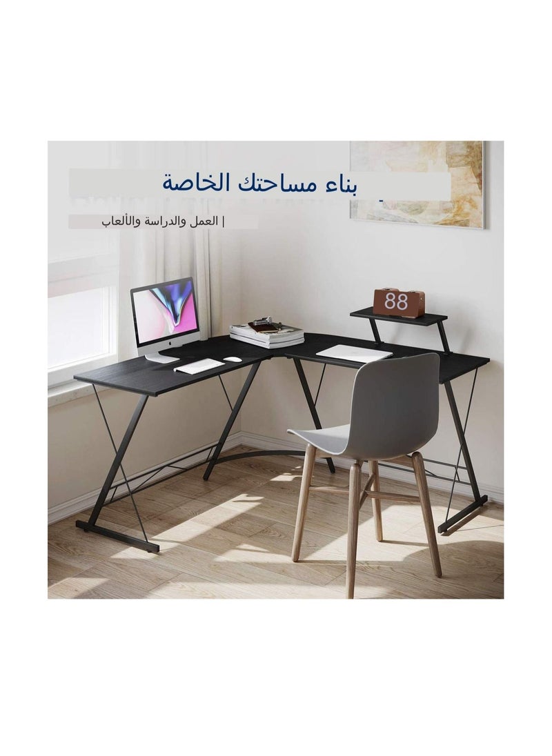 fashionhome - L Shape Gaming Table Computer Desk with Large Monitor Stand Sturdy Writing Workstation 258 x 46 x 74 cm - Image 1