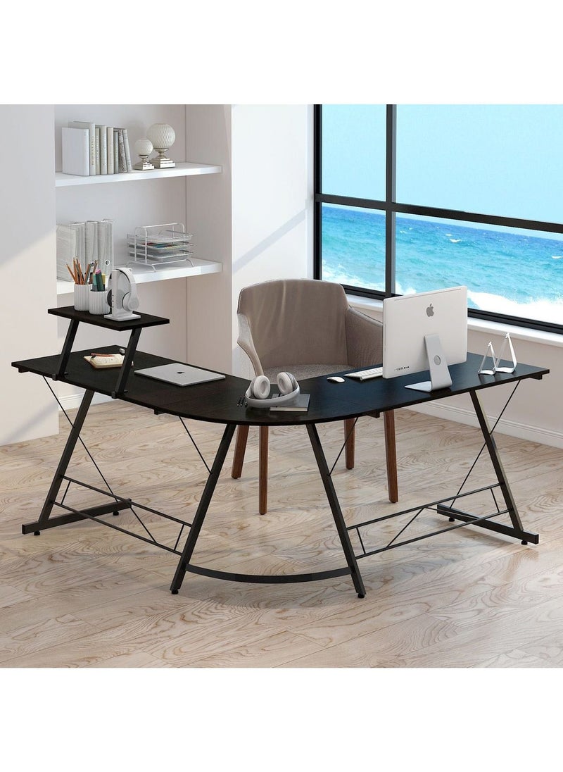 fashionhome - L Shape Gaming Table Computer Desk with Large Monitor Stand Sturdy Writing Workstation 258 x 46 x 74 cm - Image 1