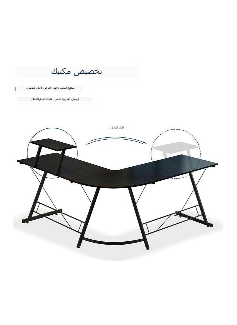 fashionhome - L Shape Gaming Table Computer Desk with Large Monitor Stand Sturdy Writing Workstation 258 x 46 x 74 cm - Image 1
