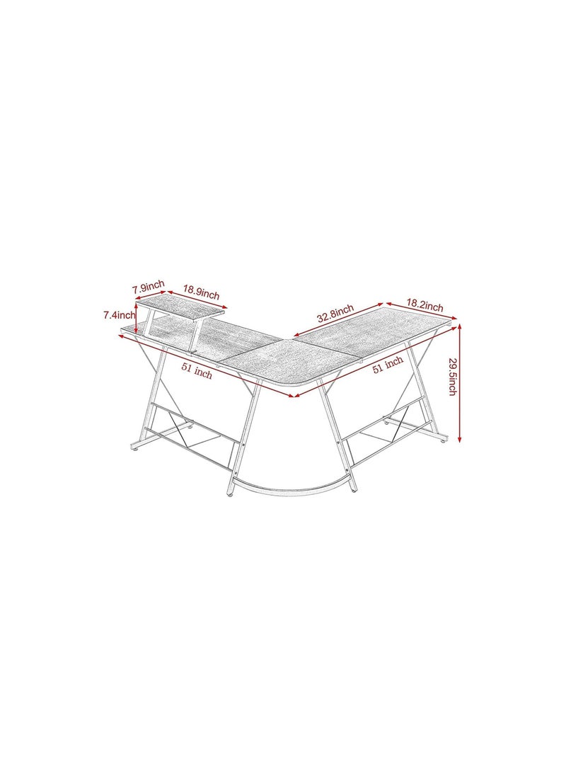 fashionhome - L Shape Gaming Table Computer Desk with Large Monitor Stand Sturdy Writing Workstation 258 x 46 x 74 cm - Image 1