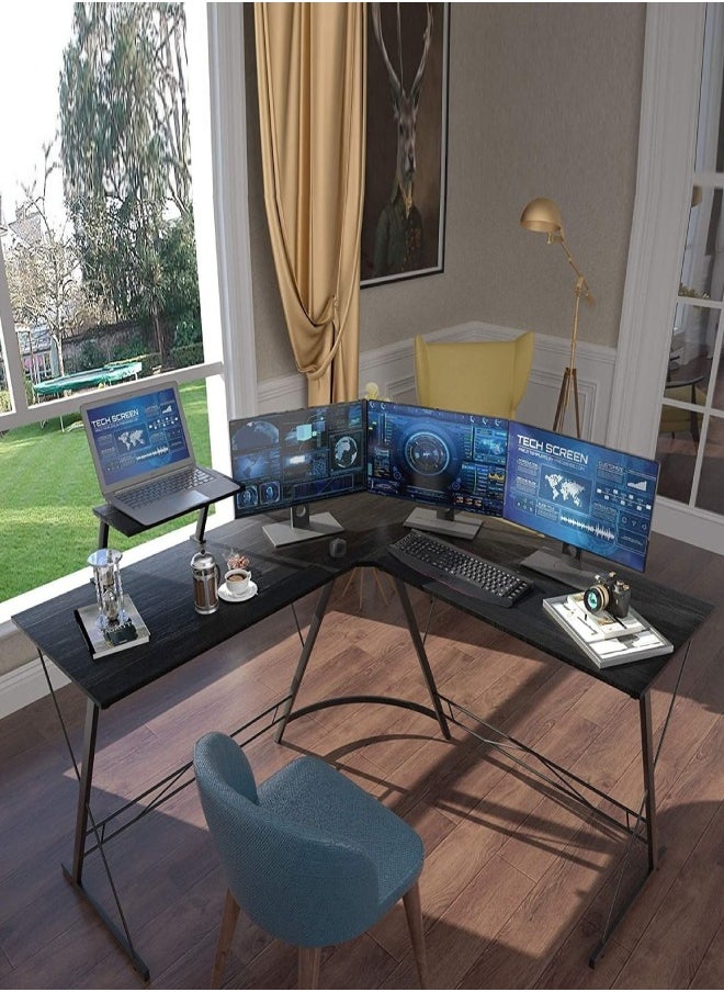 fashionhome - L Shape Gaming Table Computer Desk with Large Monitor Stand Sturdy Writing Workstation 258 x 46 x 74 cm - Image 1