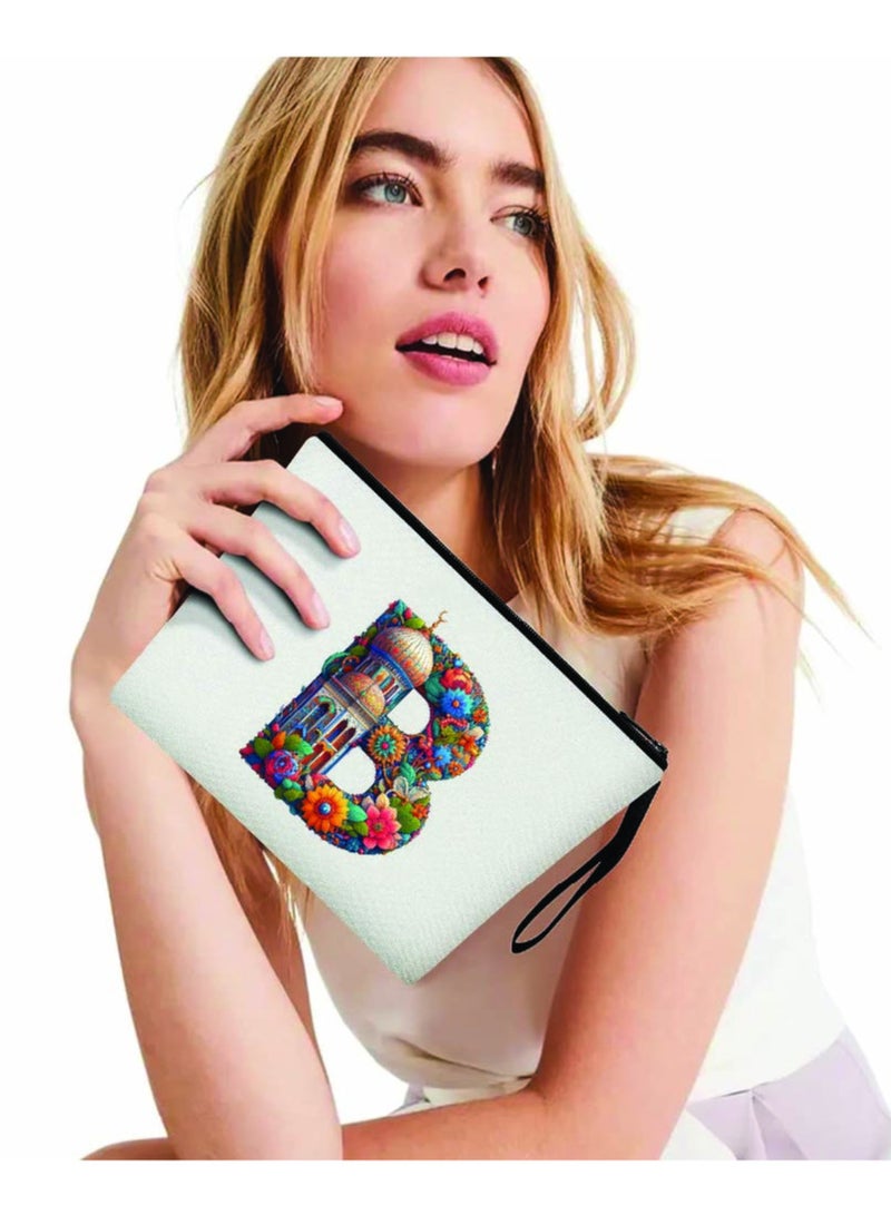 PRINTSHOP4ME Initial Monogram Cosmetic Pouch - Monogrammed Makeup Pouch - Perfect for Travel Organizer - Cosmetic Bag for Women - Gift for Ramadan - Initial Design Makeup Bag - Image 4