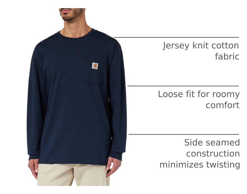 carhartt تي شيرت كار هارت للرجال بقصة فضفاضة وأكمام طويلة بوزن ثقيل مع جيب - Image 4