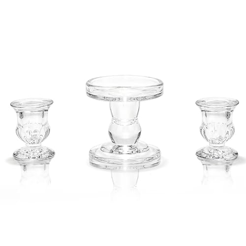 Unity Candle Holder Glass Candle Holders for Pillar Candles Taper Candles Glass Candlestick Holders Set of 3 Decorative Clear Glass Candlestick Holder for Wedding Table Dinning Church Centerpiece