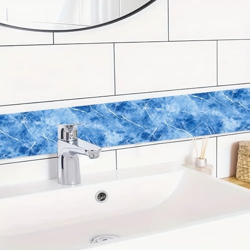 HOMETITUTE Wallpaper Border 4x196 Inch Peel and Stick Wall Border Wallpaper Border Self Adhesive Blue Crystal Texture Wall Trim for Bathroom Kitchen Backsplash Mirror Frame Sink Closet Entryway Decor - Image 3