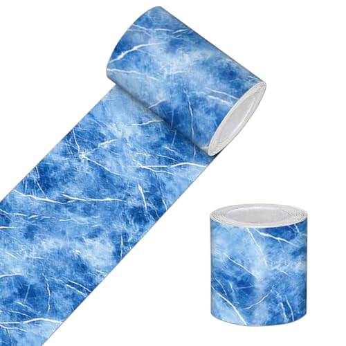 HOMETITUTE Wallpaper Border 4x196 Inch Peel and Stick Wall Border Wallpaper Border Self Adhesive Blue Crystal Texture Wall Trim for Bathroom Kitchen Backsplash Mirror Frame Sink Closet Entryway Decor - Image 1