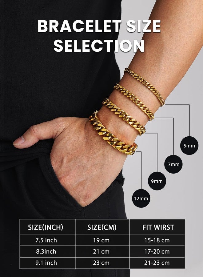 Bestyle Solid Gold Miami Cuban Link Chain Bracelets for Men, Gold Bracelets for Men, Hand Chain Bracelet for Men Boys Women, Hip-Hop & Cool Men’s Bracelet, 18K Gold Filled, 7mm 21cm/8.3Inch - Image 2