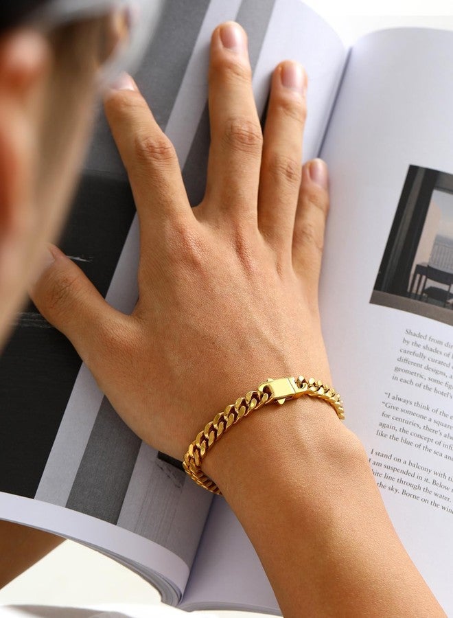 Bestyle Solid Gold Miami Cuban Link Chain Bracelets for Men, Gold Bracelets for Men, Hand Chain Bracelet for Men Boys Women, Hip-Hop & Cool Men’s Bracelet, 18K Gold Filled, 7mm 21cm/8.3Inch - Image 4