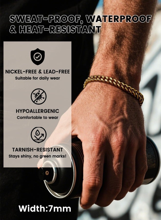 Bestyle Solid Gold Miami Cuban Link Chain Bracelets for Men, Gold Bracelets for Men, Hand Chain Bracelet for Men Boys Women, Hip-Hop & Cool Men’s Bracelet, 18K Gold Filled, 7mm 21cm/8.3Inch - Image 3