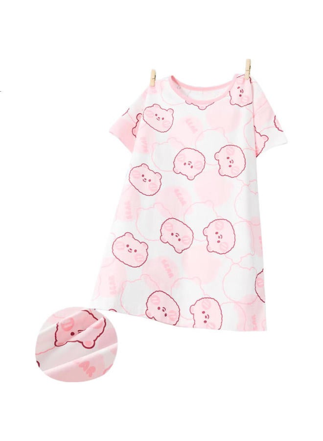 Yuzhaolin Girls' Nightgown, Children'S Pajamas, Home Wear, Summer Pure Cotton, For Older Children, Clothing, Children'S Apparel, Flower And Bear Design - Image 1