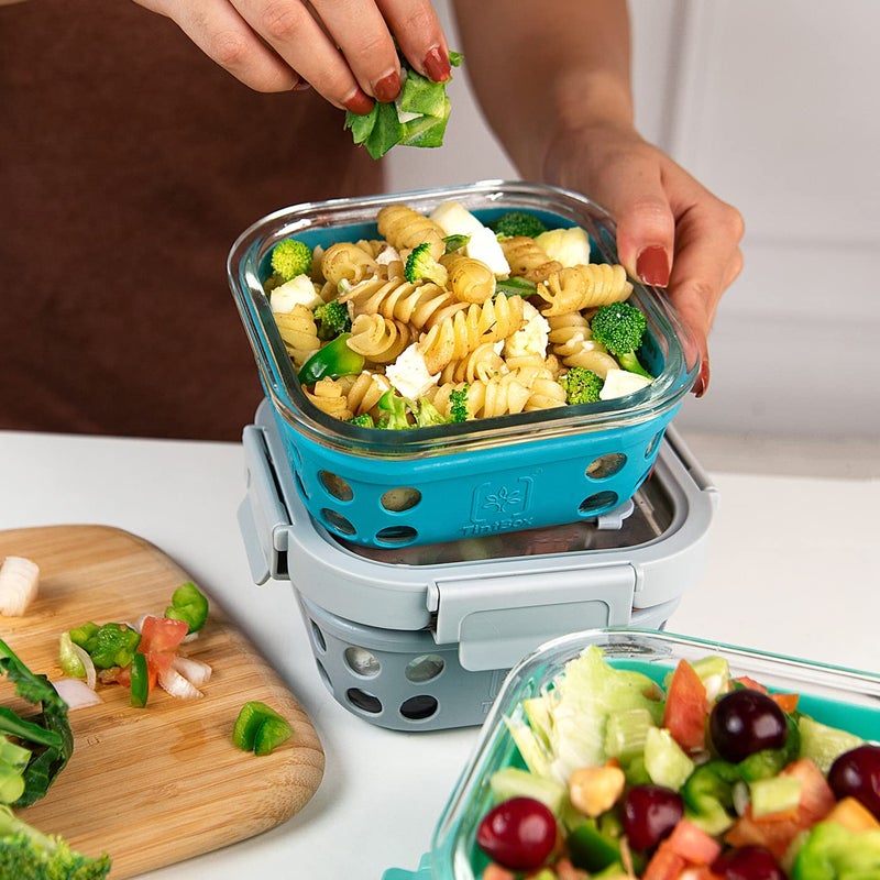 TintBox Premium 500 ml Glass Lunch Box with Glass lid Protective Silicone Sleeve Glass Tiffin Box Borosilicate Lunch Box for Office Men Women GlassUp Arctic Blue - Image 3