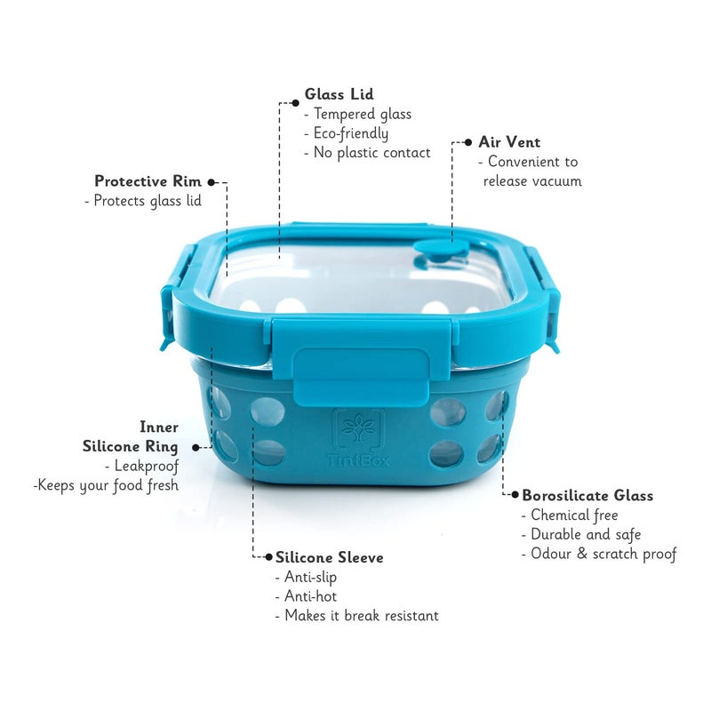 TintBox Premium 500 ml Glass Lunch Box with Glass lid Protective Silicone Sleeve Glass Tiffin Box Borosilicate Lunch Box for Office Men Women GlassUp Arctic Blue - Image 2