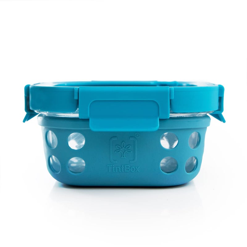 TintBox Premium 500 ml Glass Lunch Box with Glass lid Protective Silicone Sleeve Glass Tiffin Box Borosilicate Lunch Box for Office Men Women GlassUp Arctic Blue - Image 1