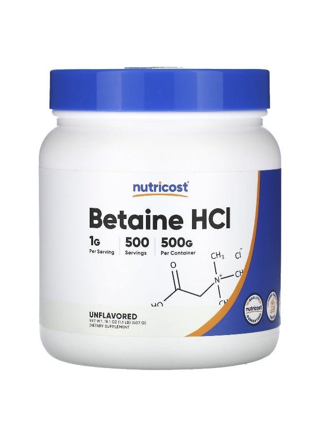 Nutricost, Betaine HCI, Unflavored, 18.1 oz (507 g) (Packaging may vary) - Image 1