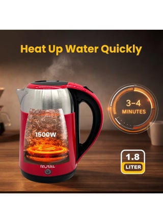 Electric Kettle Plastic Housing with Inner Stainless Steel, Dual Sensor & Over Heat Protection, 1.8 L 1500 W RA-EK1864 Red & Silver - view 3