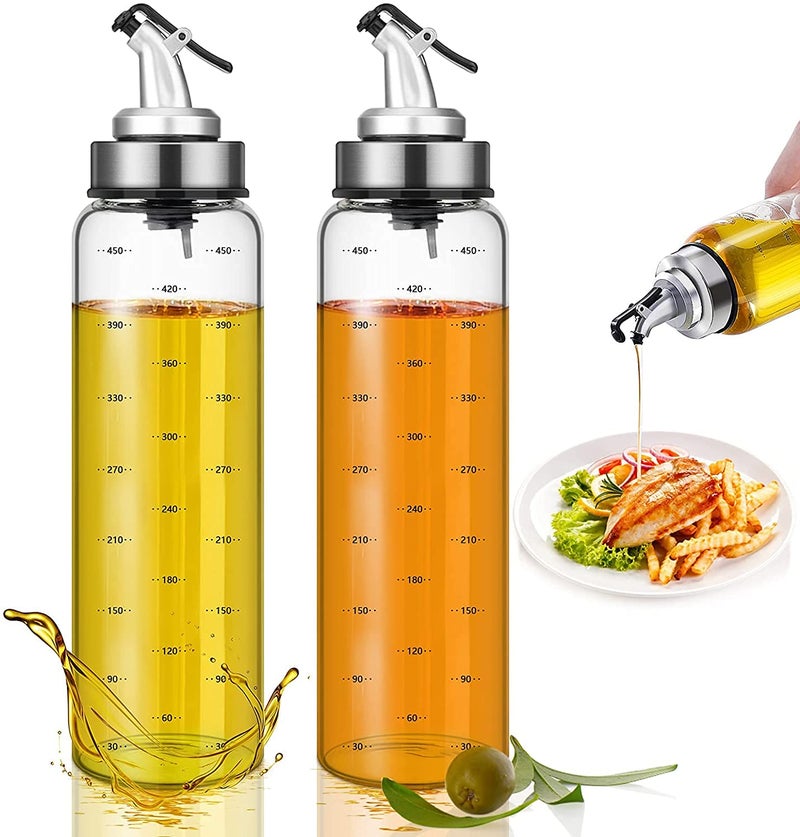 P Plus Fire Glass Bottle Dispenser Olive Oil Cruet Glass Olive Oil Bottle Oil Dispenser Bottle Vinegar Bottles Dispenser Oil Container Kitchen bottle for oil vinegar syrups 500ml Set of 2